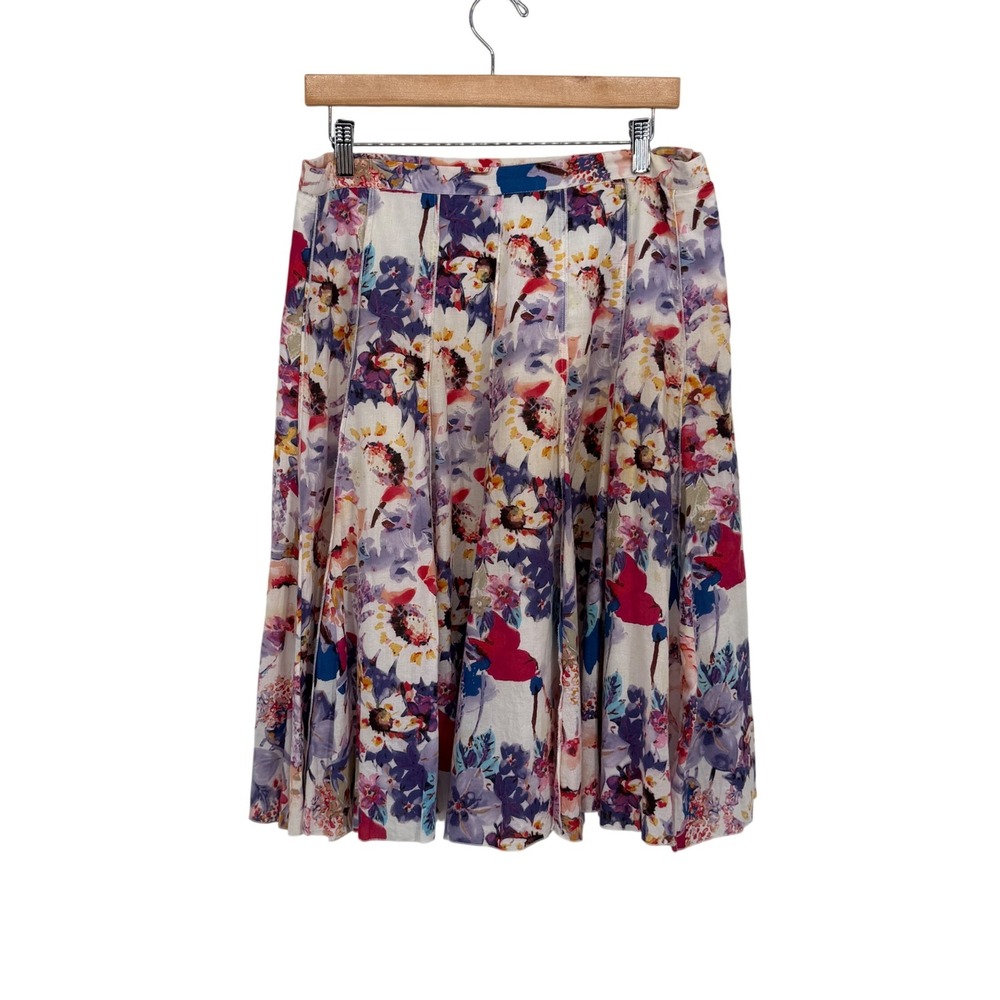 Coldwater Creek Floral Midi Skirt PM Petite Purple Pink White A-Line Lined